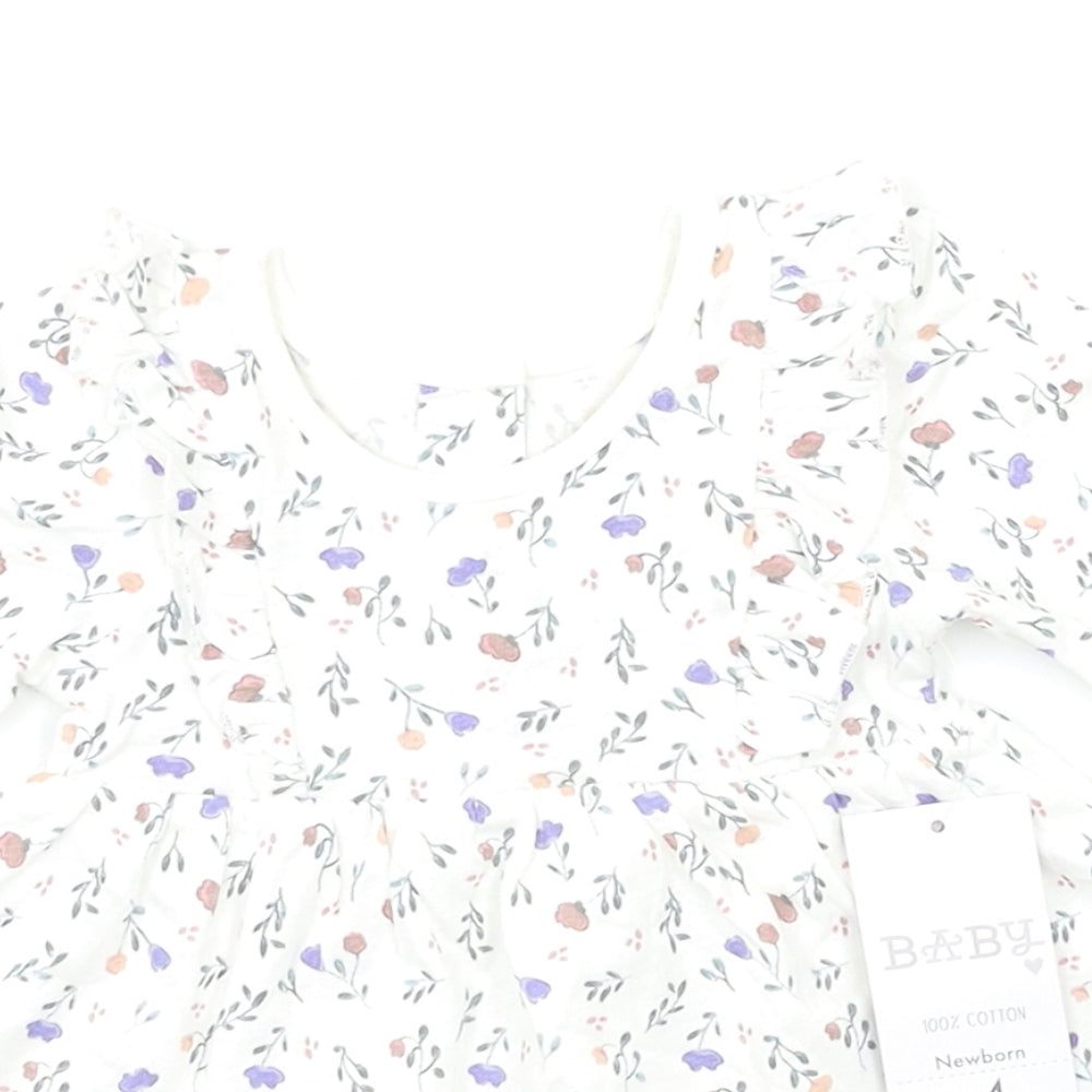 New Born Baby White Floral  A-Line  Size 0-3 Months
