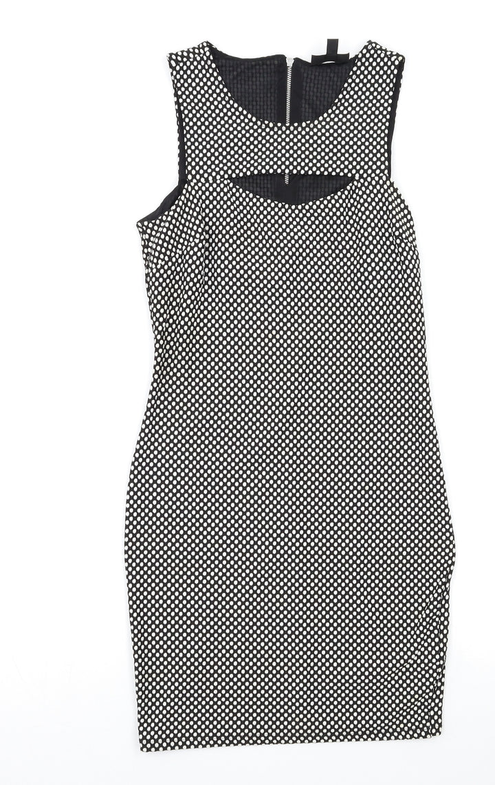 NEXT Womens Black Polka Dot Bodycon Size 10