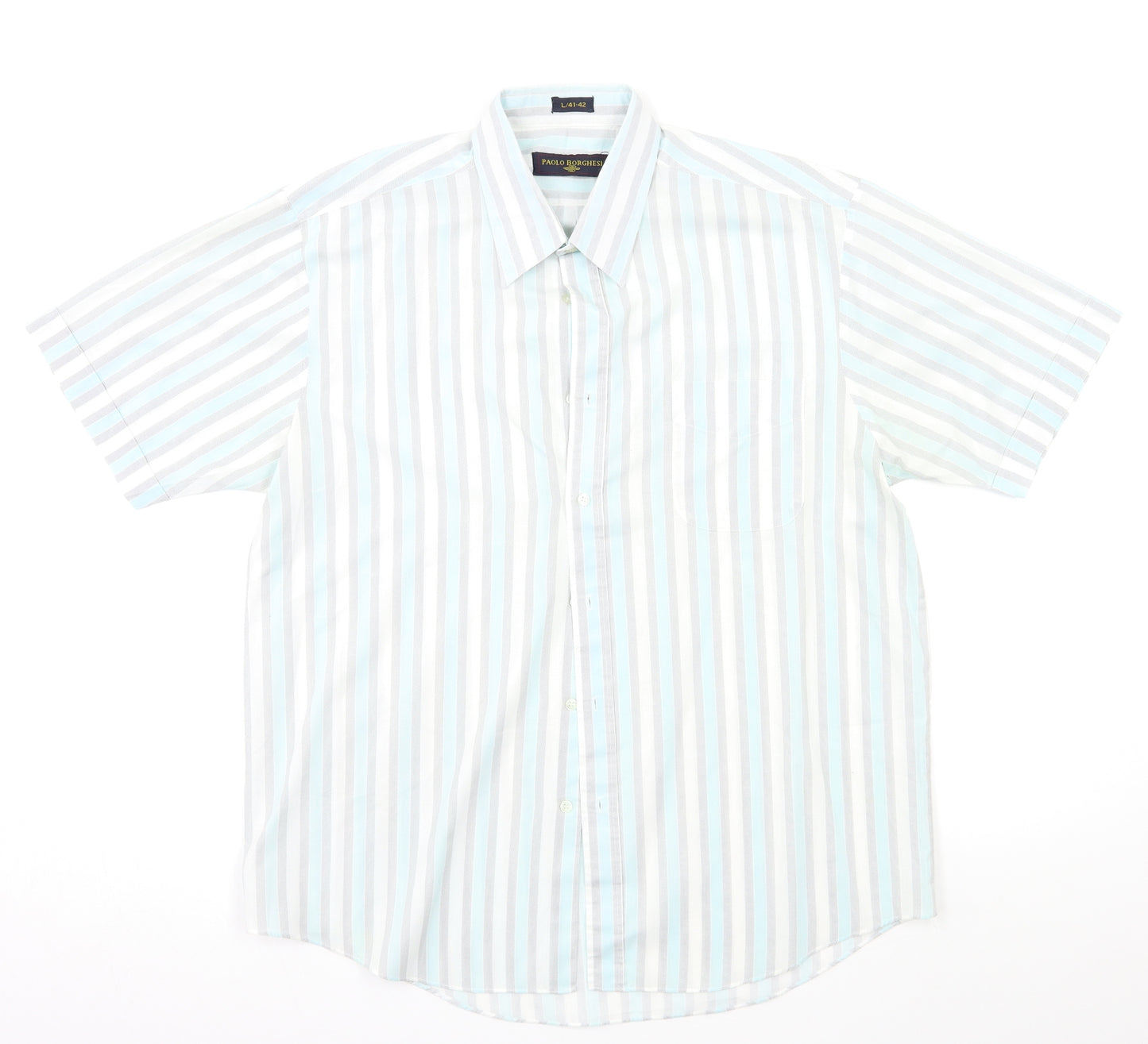 Paolo Borghesi Mens Green Striped   Button-Up Size L