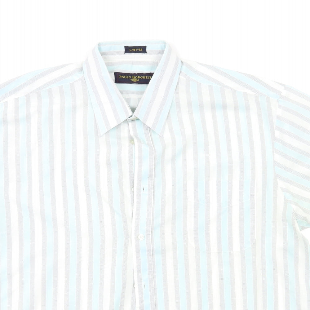Paolo Borghesi Mens Green Striped   Button-Up Size L