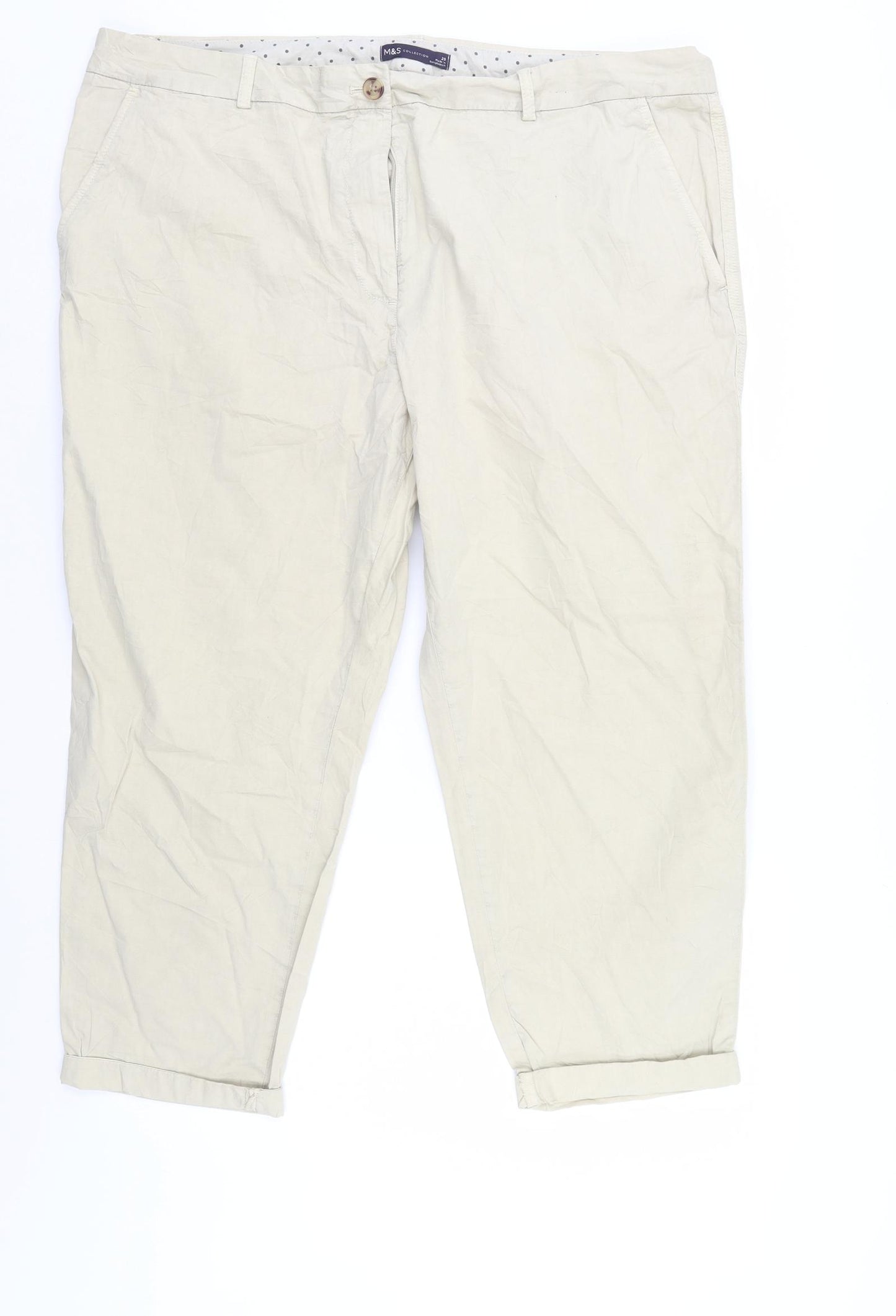 M&S Womens Ivory   Cropped Trousers Size 20 L24 in