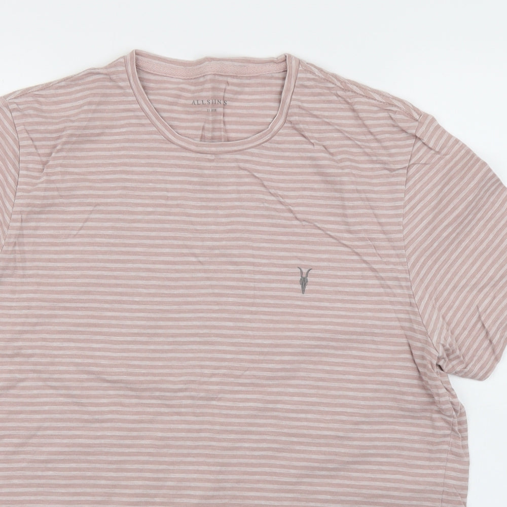 AllSaints Mens Pink Striped   T-Shirt Size XL