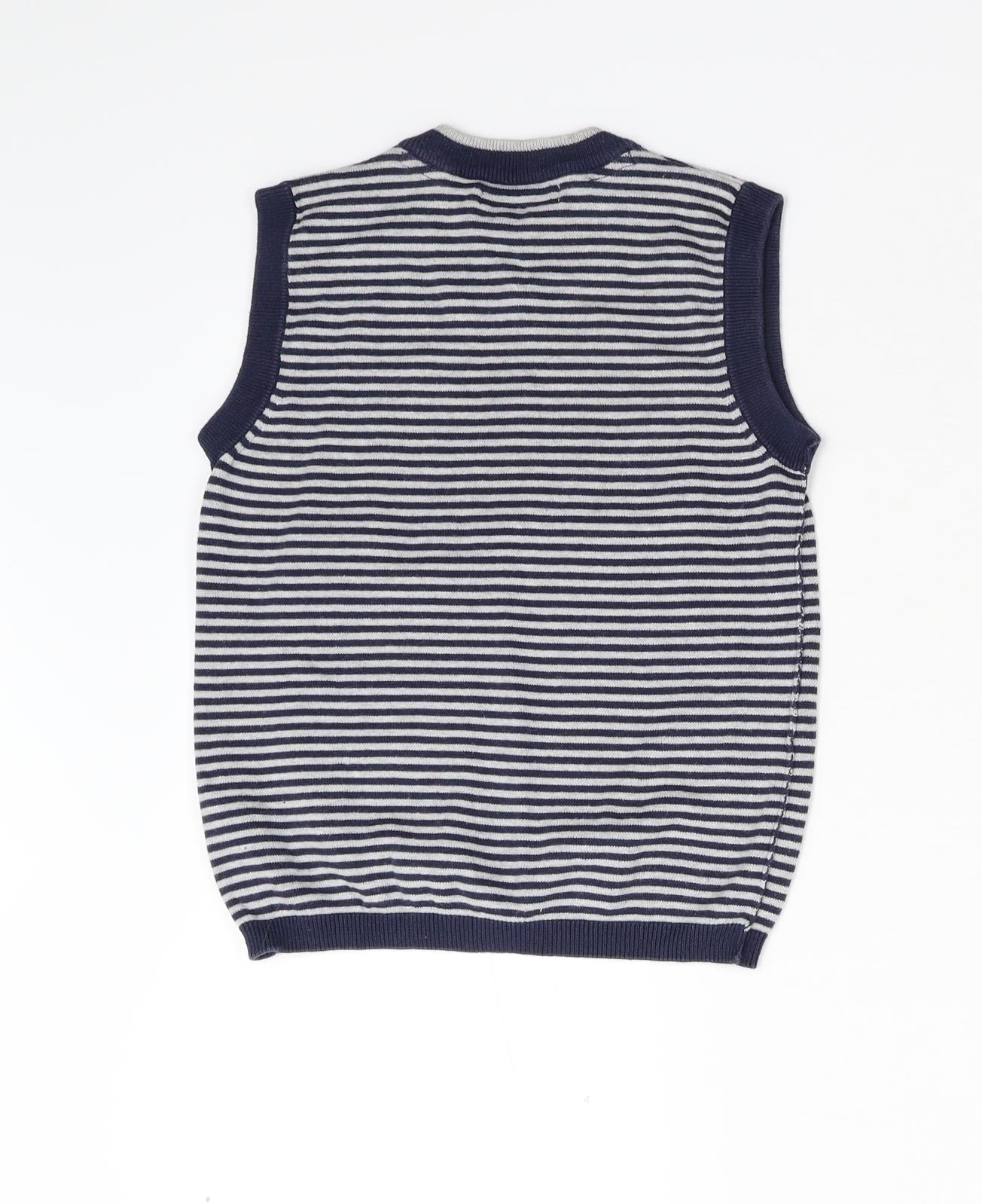 M&S Boys Blue Striped Knit Vest Jumper Size 9-10 Years