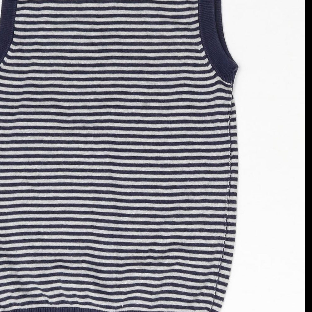 M&S Boys Blue Striped Knit Vest Jumper Size 9-10 Years