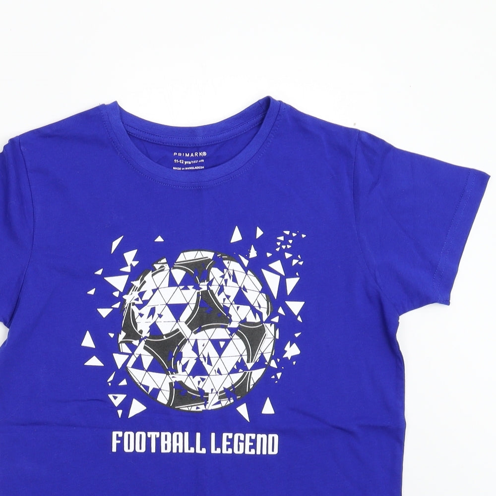 Primark Boys Blue   Basic T-Shirt Size 11-12 Years  - Football