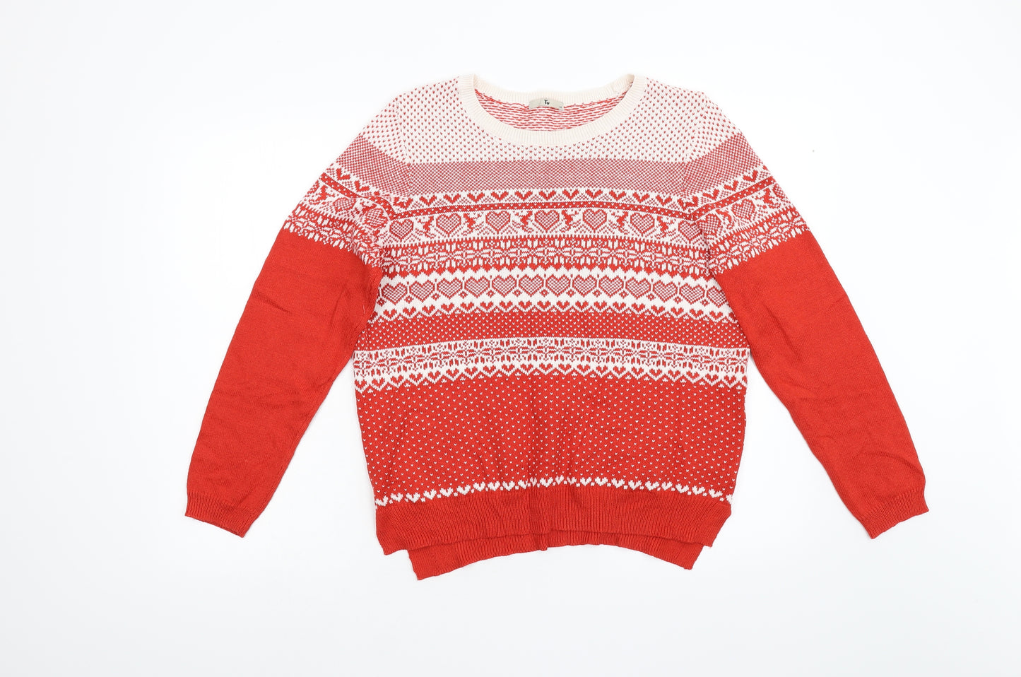 TU Womens Red Geometric  Pullover Jumper Size 16
