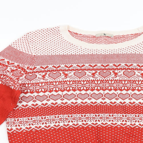 TU Womens Red Geometric  Pullover Jumper Size 16