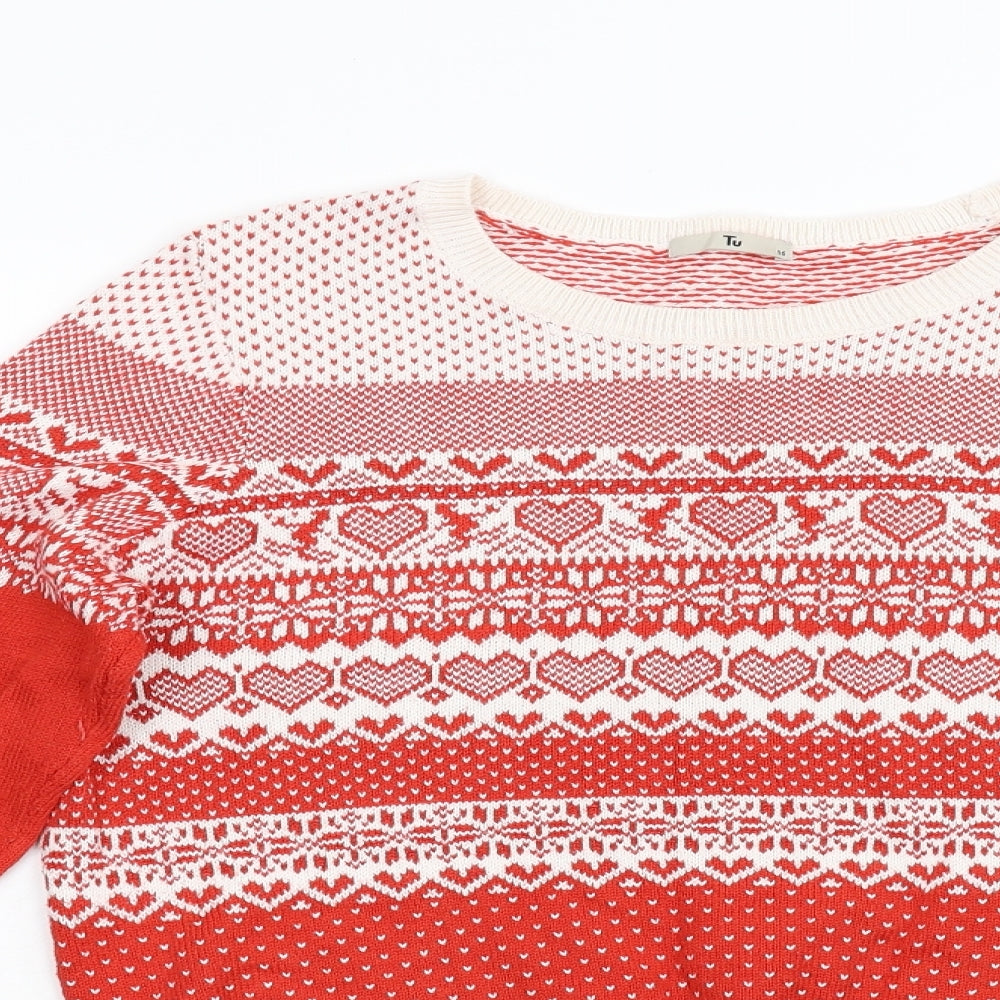 TU Womens Red Geometric  Pullover Jumper Size 16