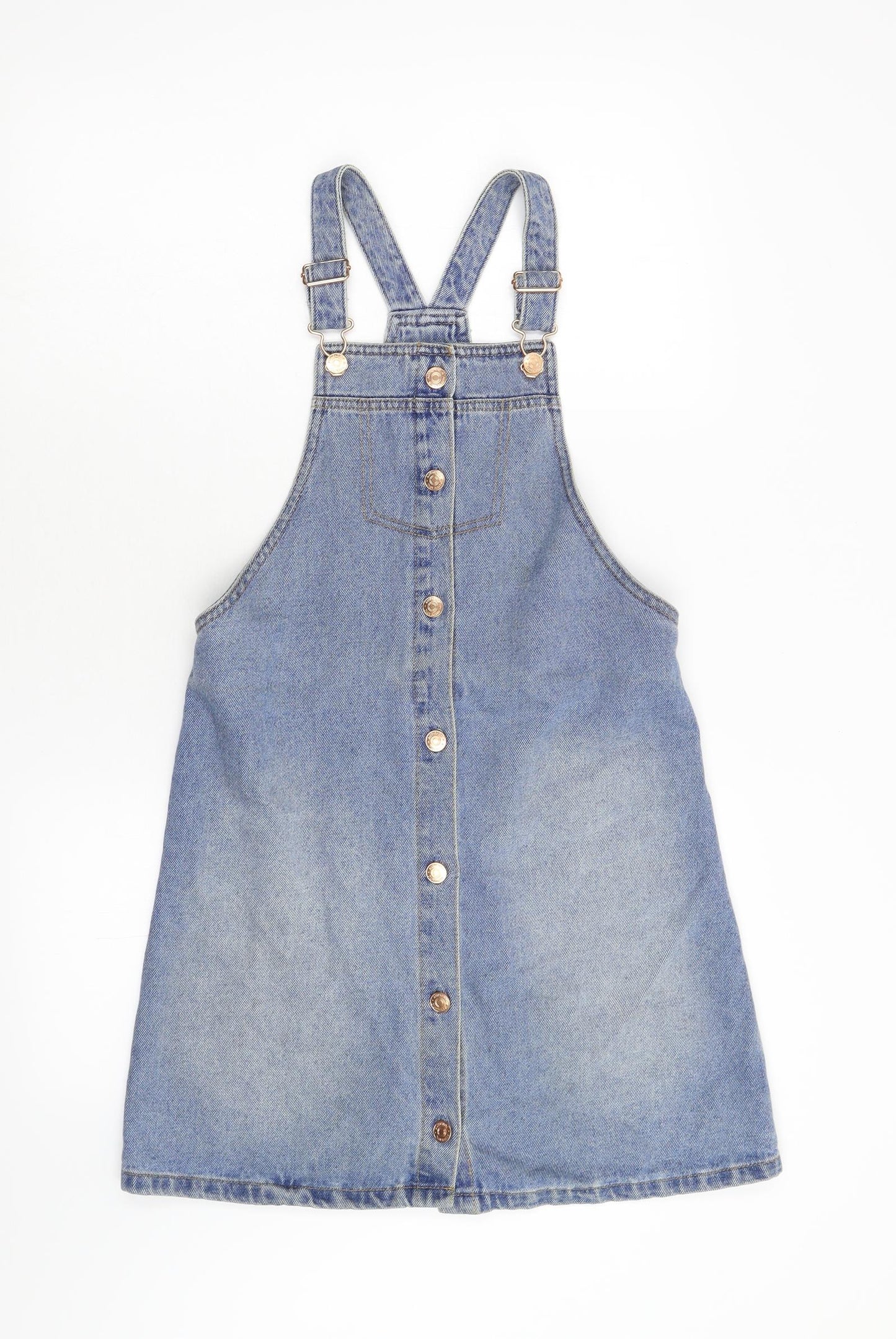F&F Girls Blue  Denim Pinafore/Dungaree Dress  Size 13-14 Years