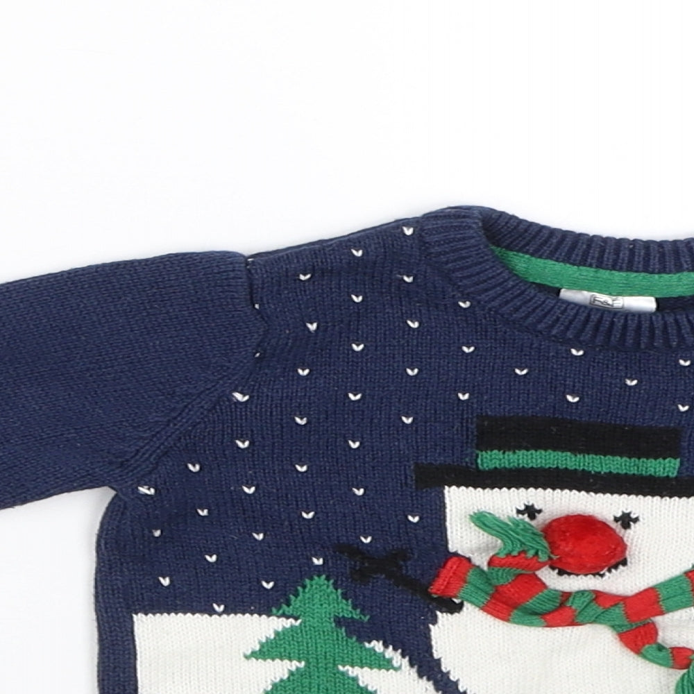 F&F Baby Blue   Pullover Jumper Size 3-6 Months  - Snowman Christmas