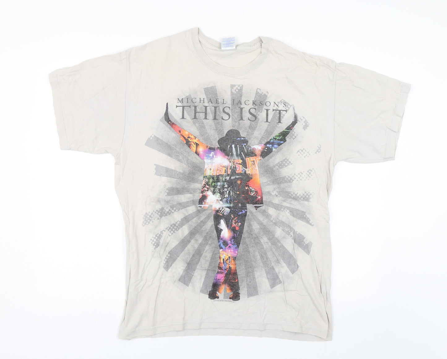 Gilden Mens Beige    T-Shirt Size L  - Michael Jackson