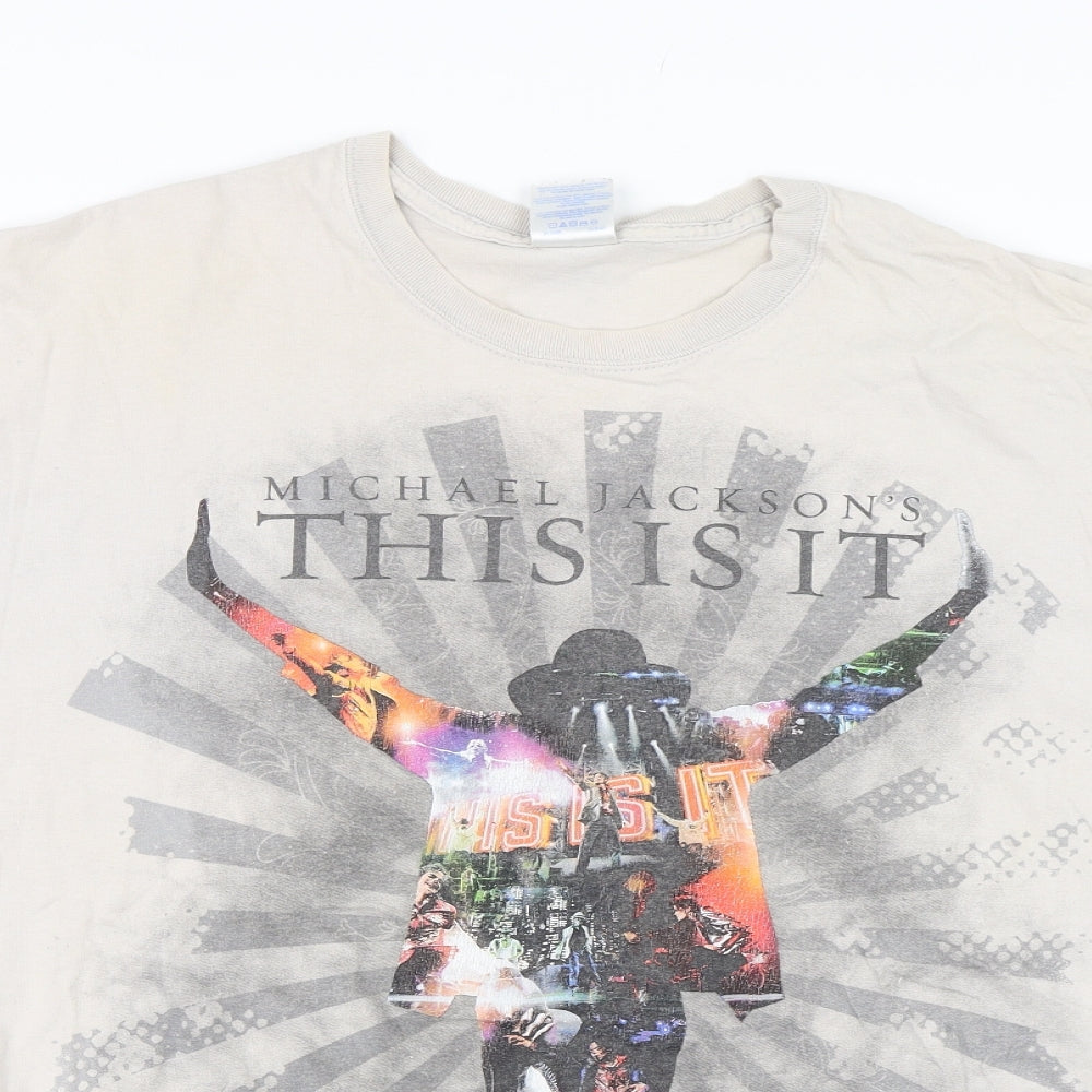 Gilden Mens Beige    T-Shirt Size L  - Michael Jackson