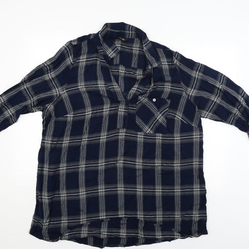 Yours Womens Blue Check  Basic Button-Up Size 24