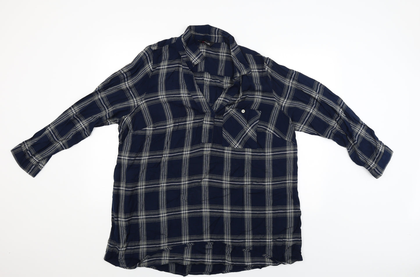 Yours Womens Blue Check  Basic Button-Up Size 24