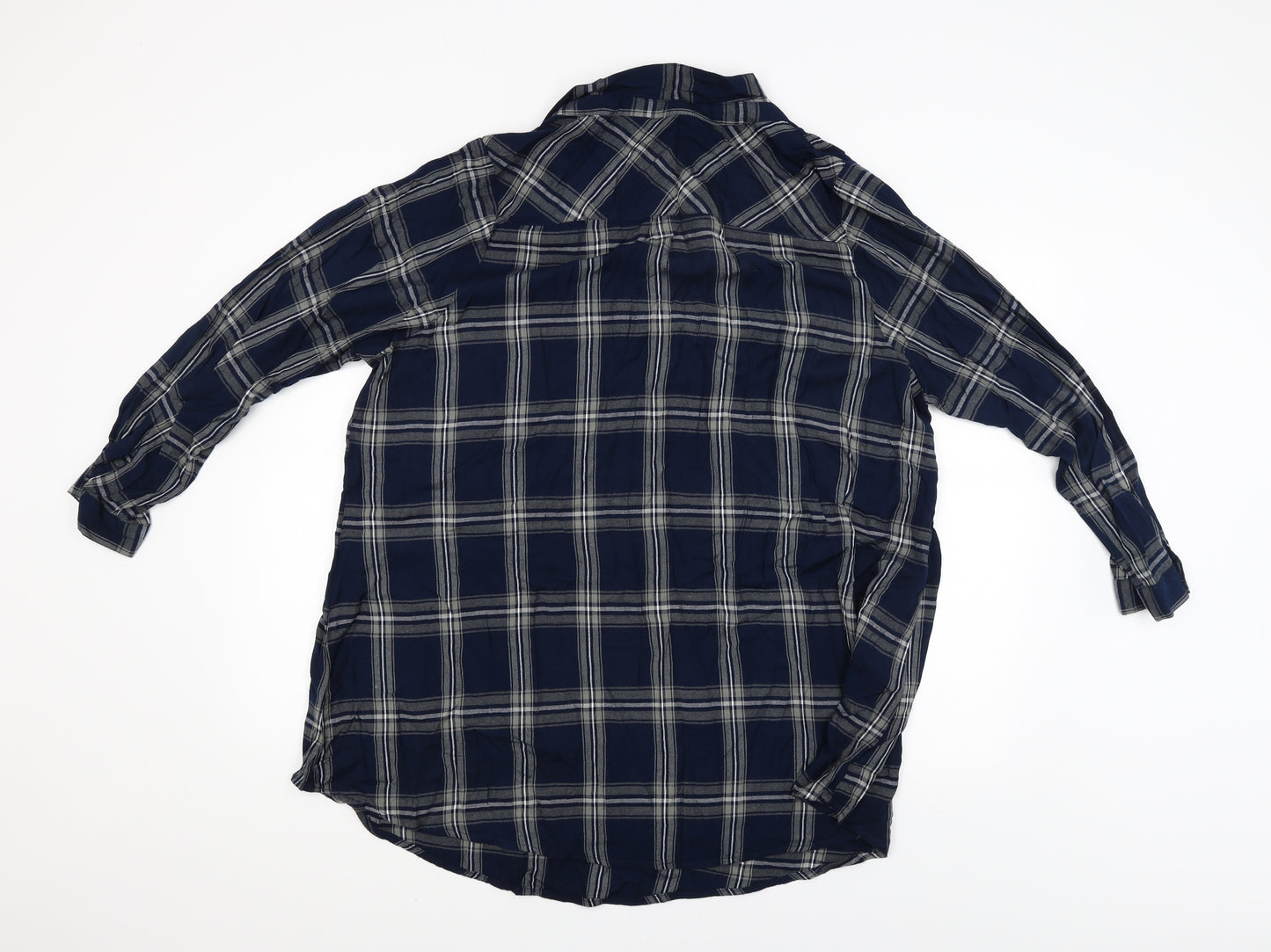 Yours Womens Blue Check  Basic Button-Up Size 24