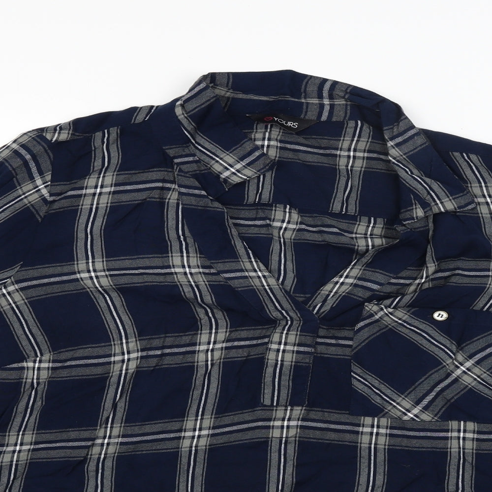 Yours Womens Blue Check  Basic Button-Up Size 24