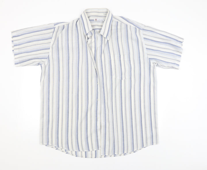 Rich brother Mens White Striped Button-Up Size 17.5