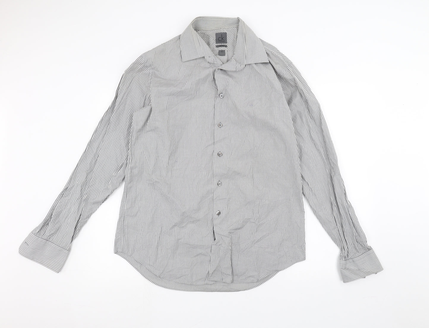 Calvin Klein Mens White Striped   Dress Shirt Size 16.5