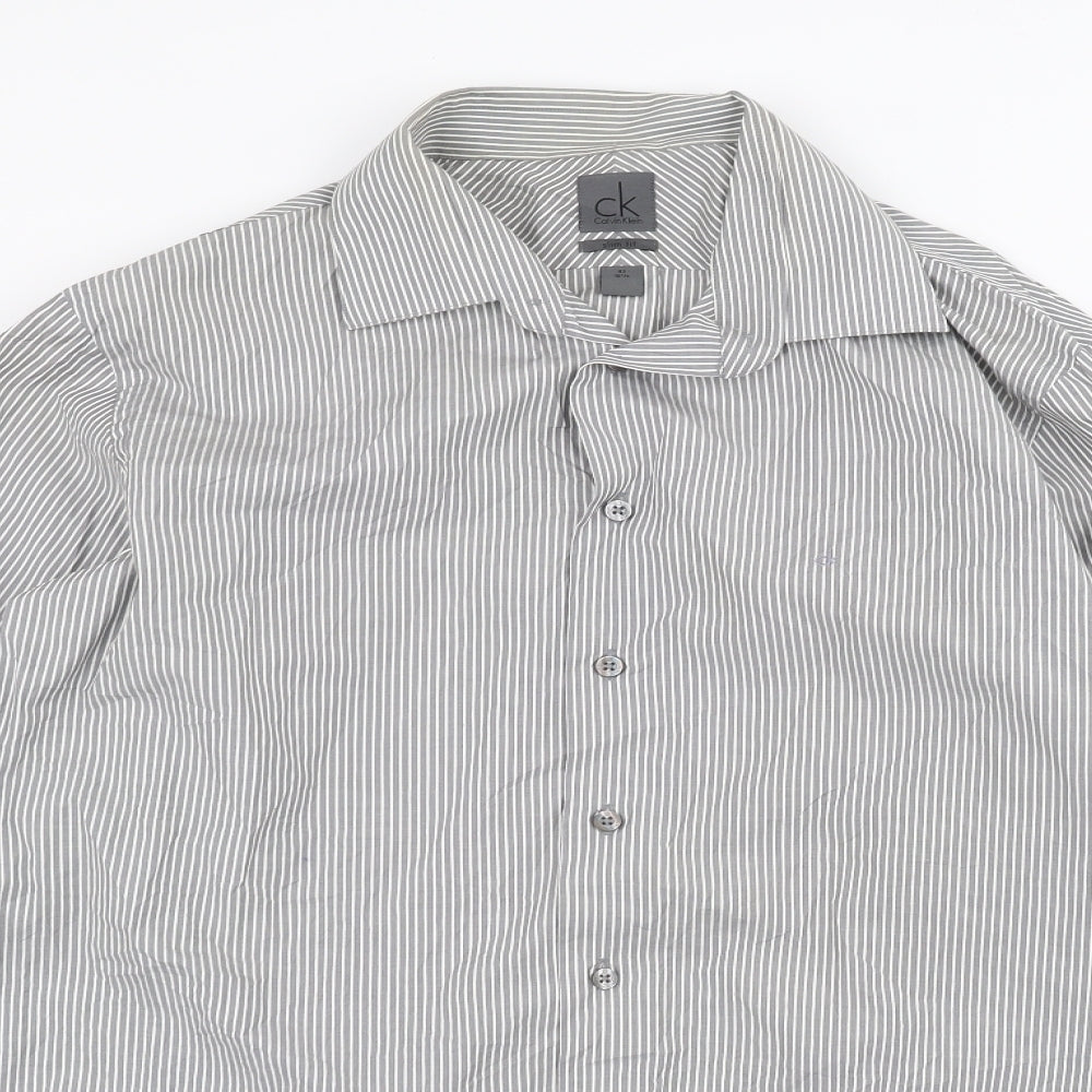 Calvin Klein Mens White Striped   Dress Shirt Size 16.5