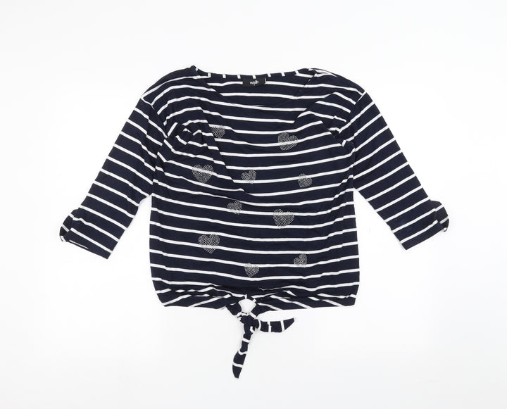 Wallis Womens White Striped  Basic T-Shirt Size S