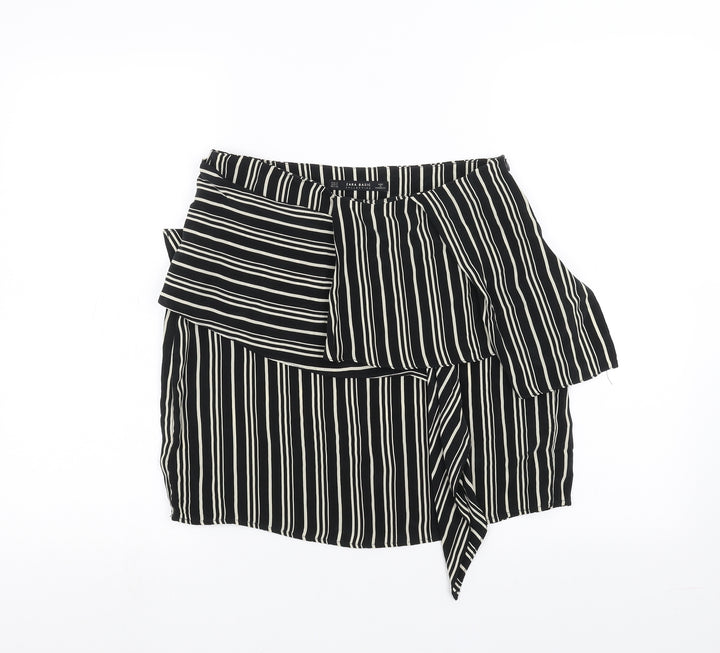 Zara Womens Black Striped A-Line Skirt Size S