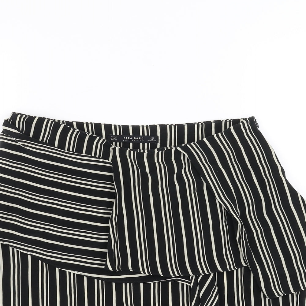 Zara Womens Black Striped  A-Line Skirt Size S
