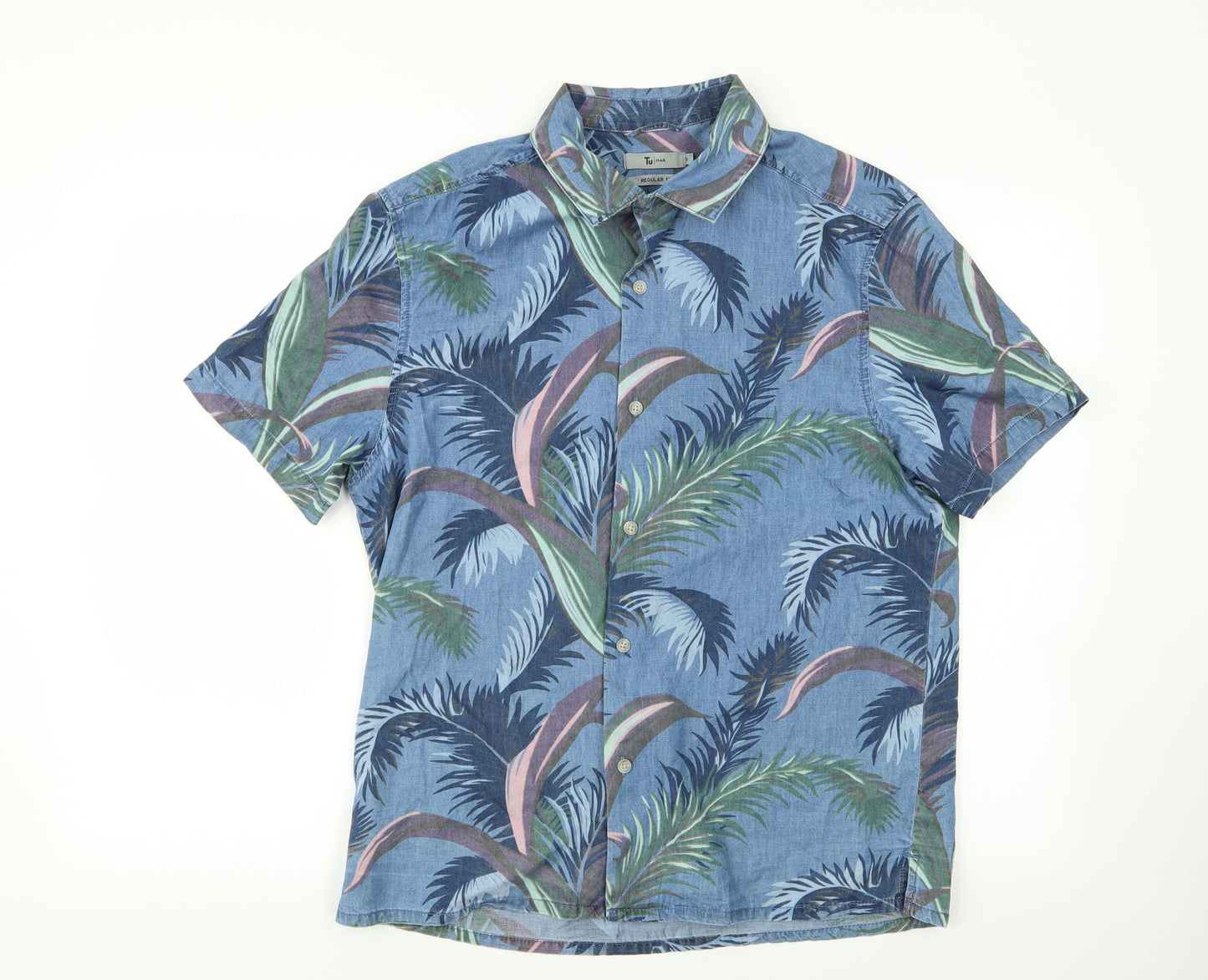 TU Womens Blue Floral  Basic Button-Up Size 16