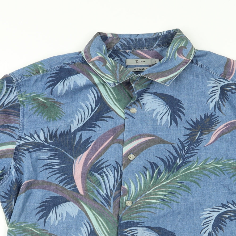 TU Womens Blue Floral  Basic Button-Up Size 16
