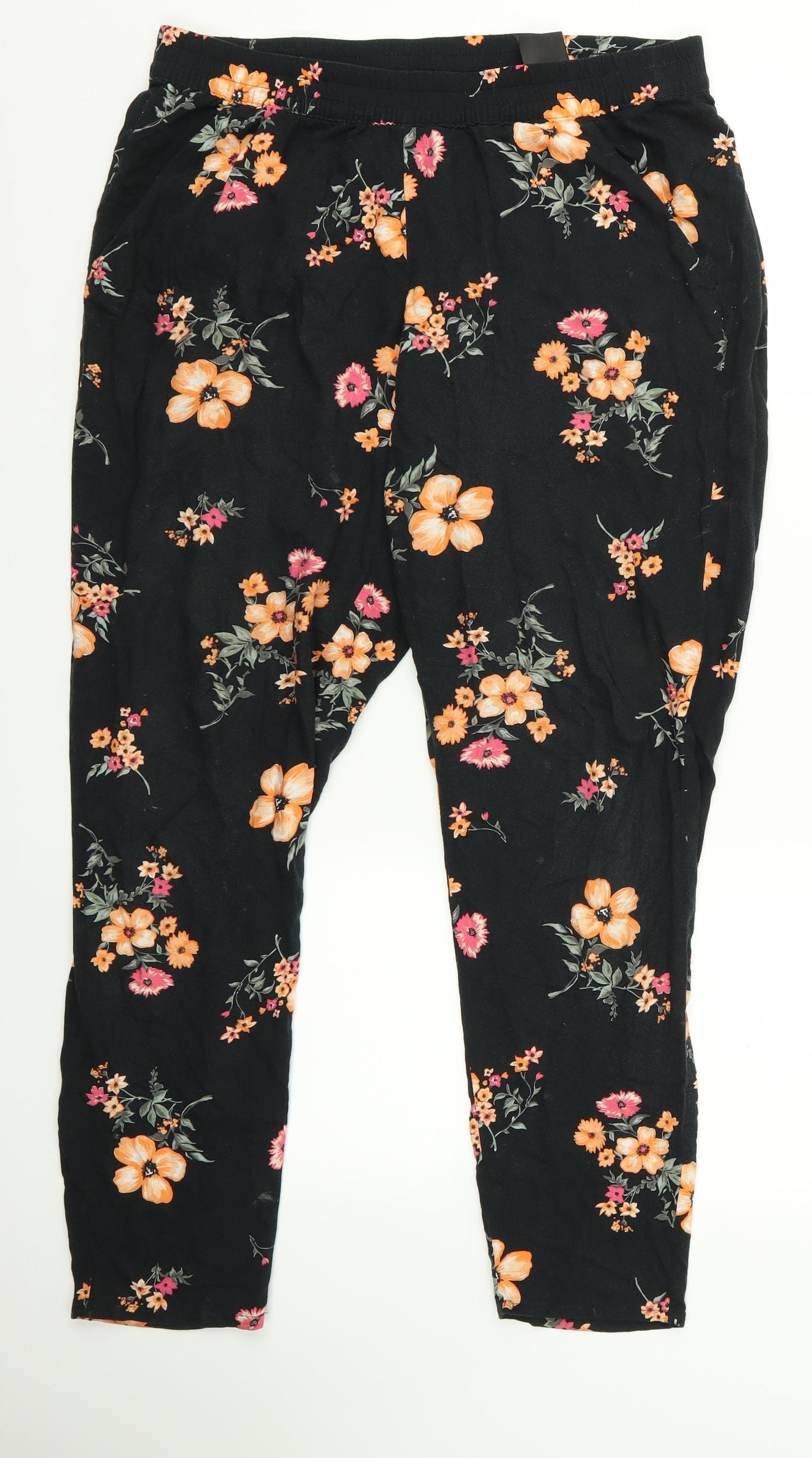 Divided Womens Black Floral  Trousers  Size 12 L23 in