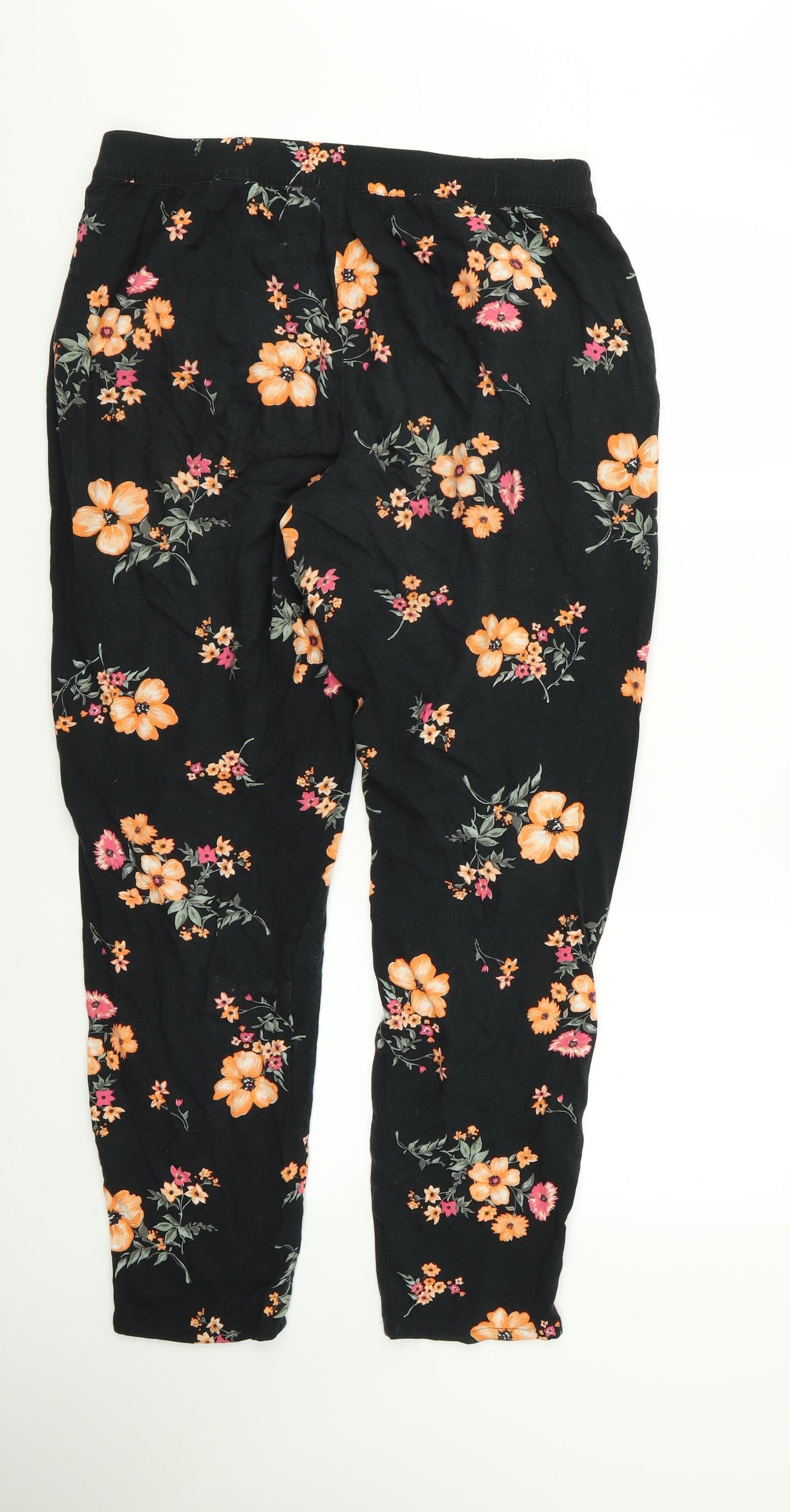 Divided Womens Black Floral  Trousers  Size 12 L23 in