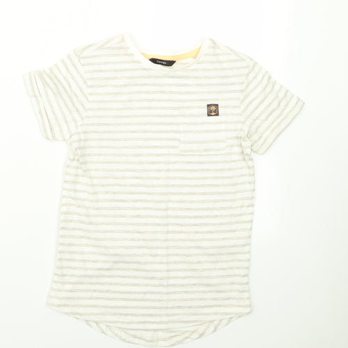 George Girls Beige Striped  Basic T-Shirt Size 7 Years