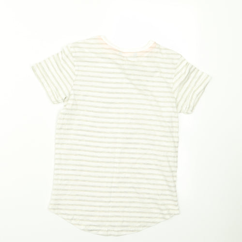 George Girls Beige Striped  Basic T-Shirt Size 7 Years