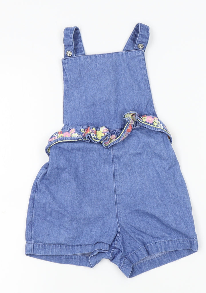 George Girls Blue   Dungaree One-Piece Size 18-24 Months  - flower trim