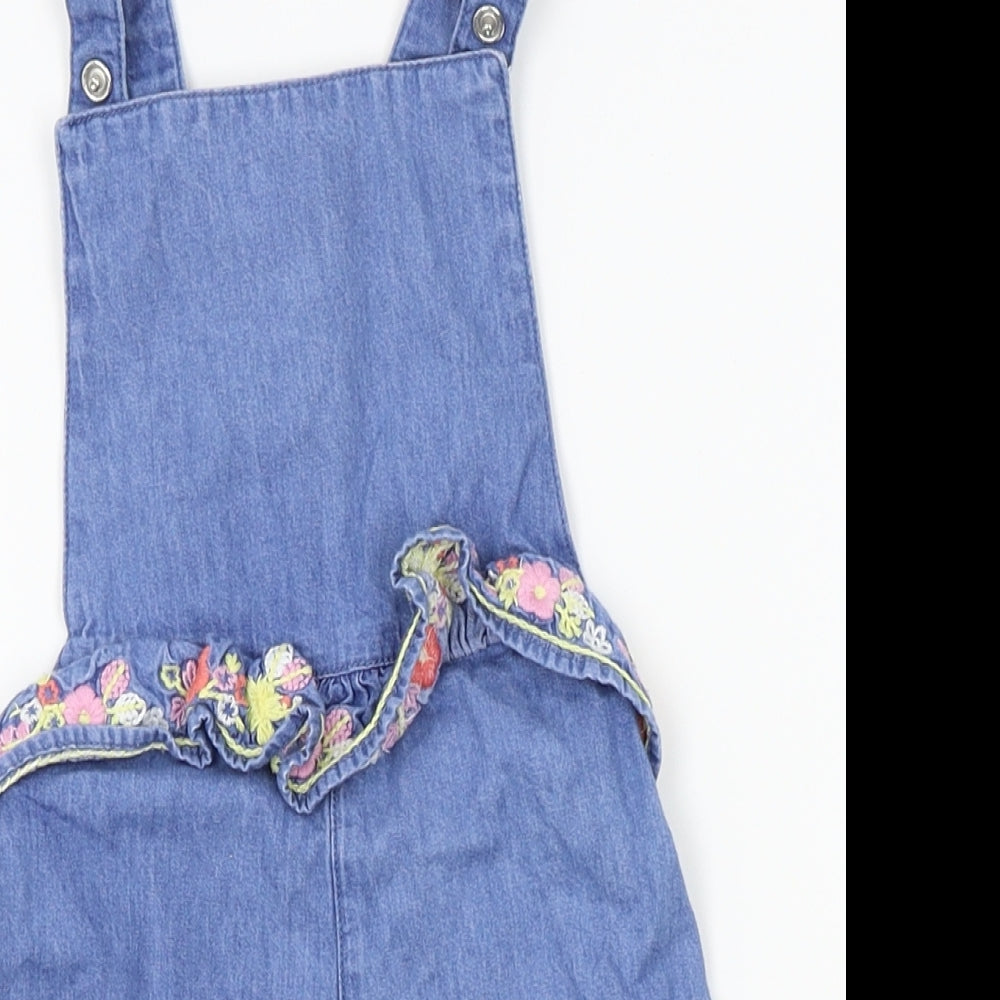 George Girls Blue   Dungaree One-Piece Size 18-24 Months  - flower trim