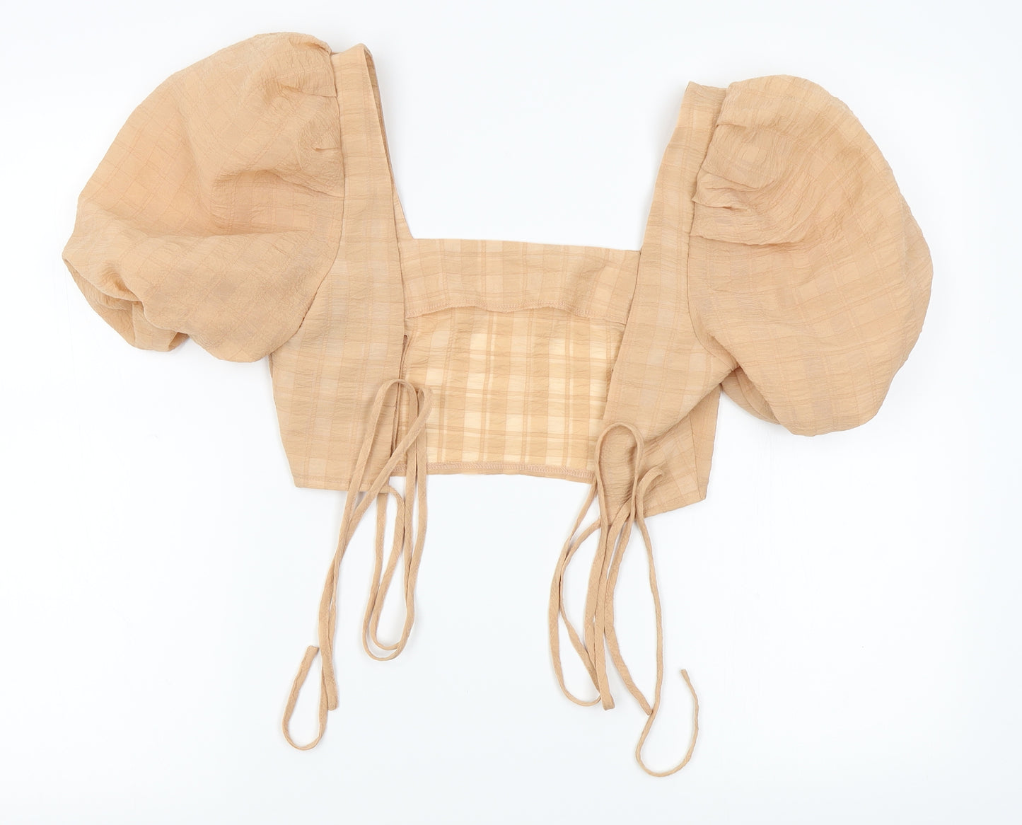 Missguided Womens Beige   Cropped Blouse Size 6  - puffy shoulders