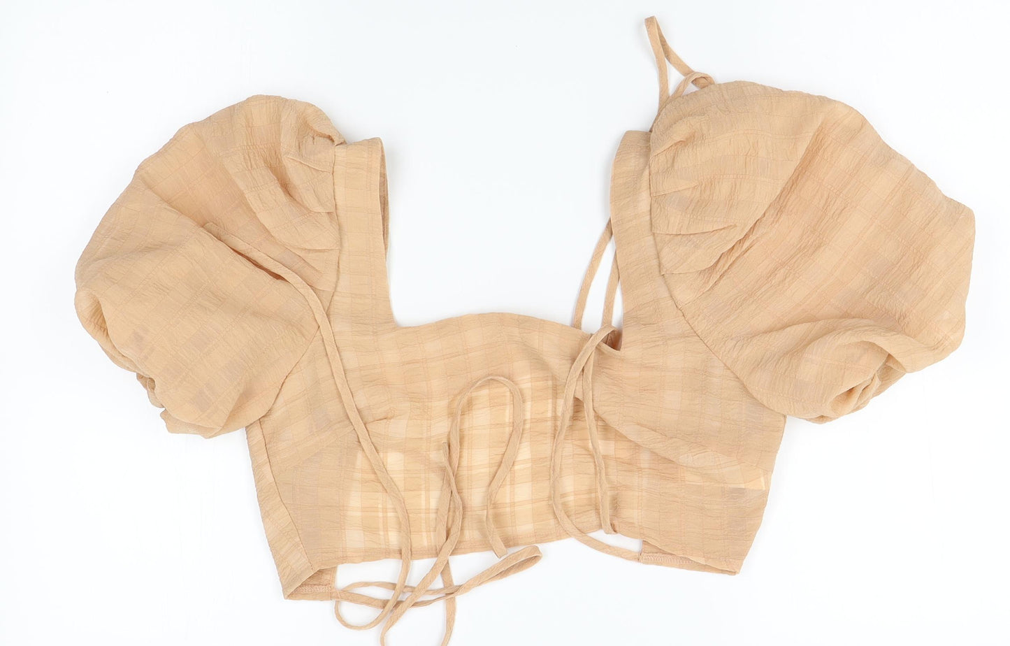 Missguided Womens Beige   Cropped Blouse Size 6  - puffy shoulders