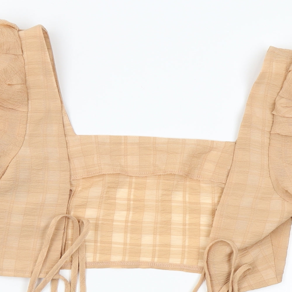 Missguided Womens Beige   Cropped Blouse Size 6  - puffy shoulders