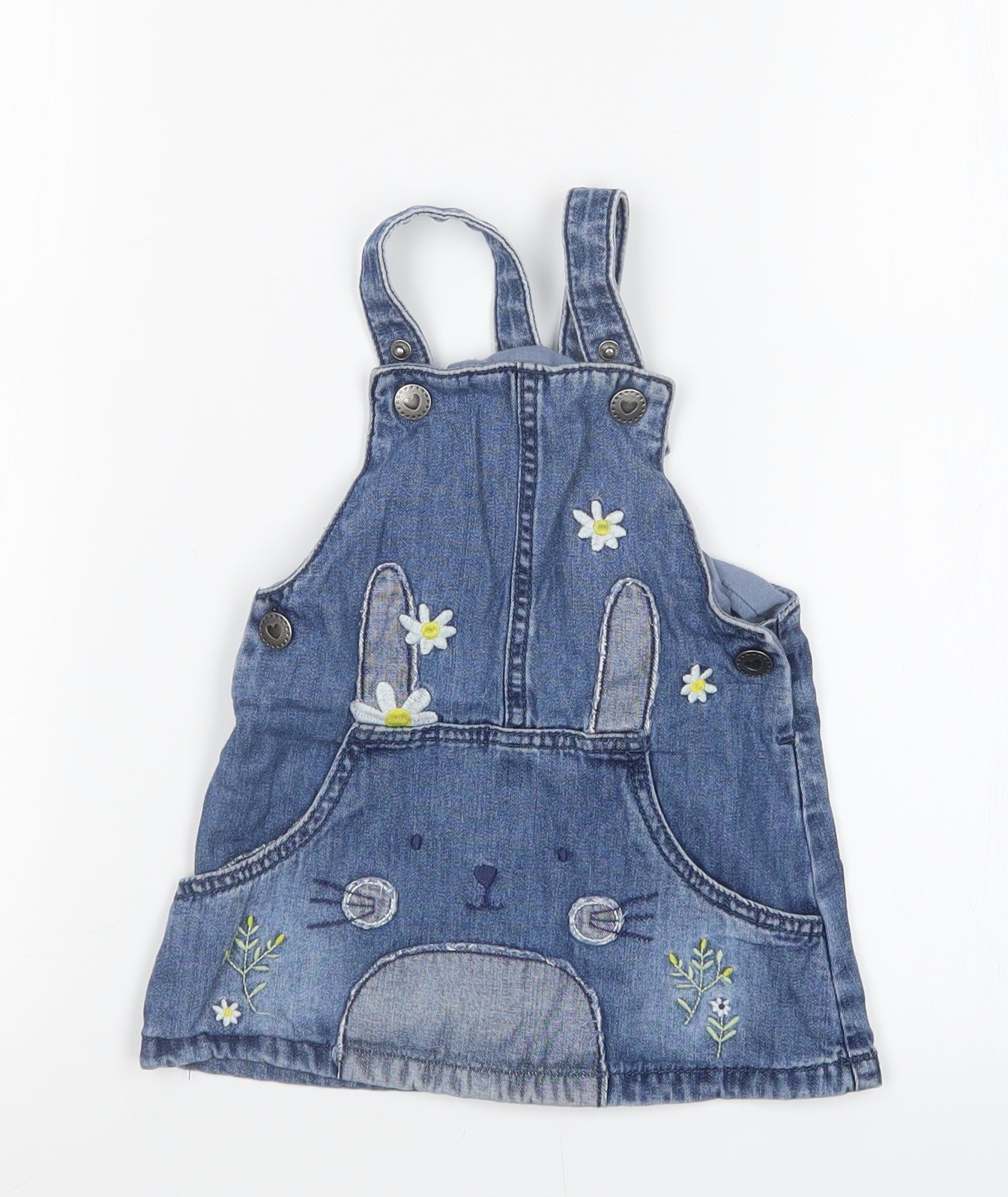 F&F Girls Blue  Denim Pinafore/Dungaree Dress  Size 9-12 Months