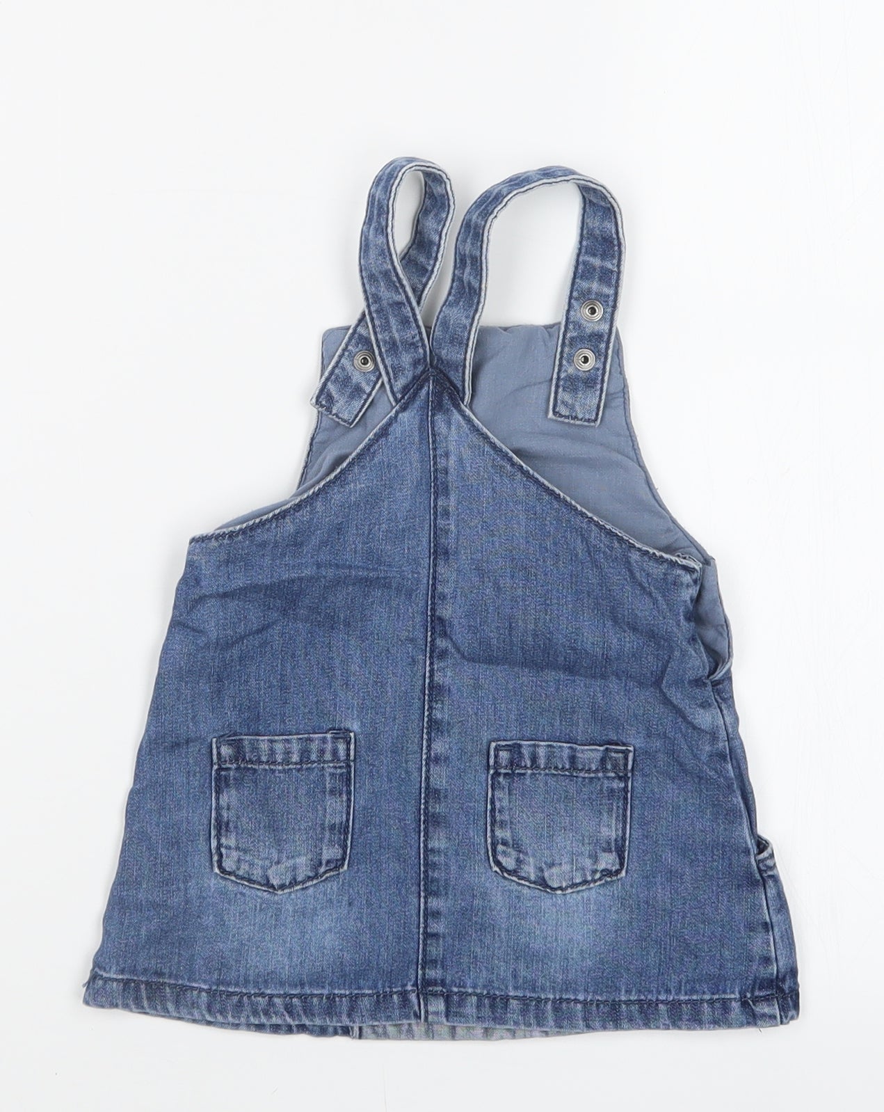 F&F Girls Blue  Denim Pinafore/Dungaree Dress  Size 9-12 Months