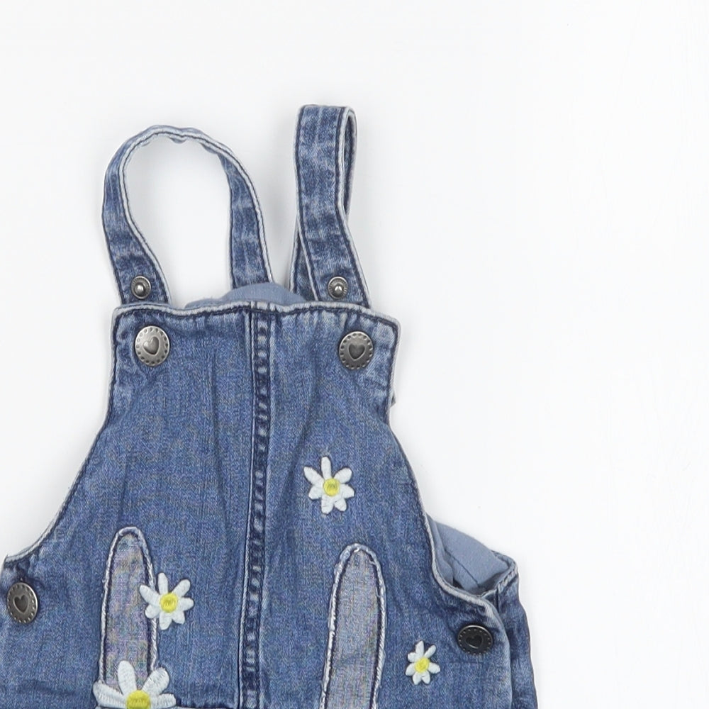 F&F Girls Blue  Denim Pinafore/Dungaree Dress  Size 9-12 Months