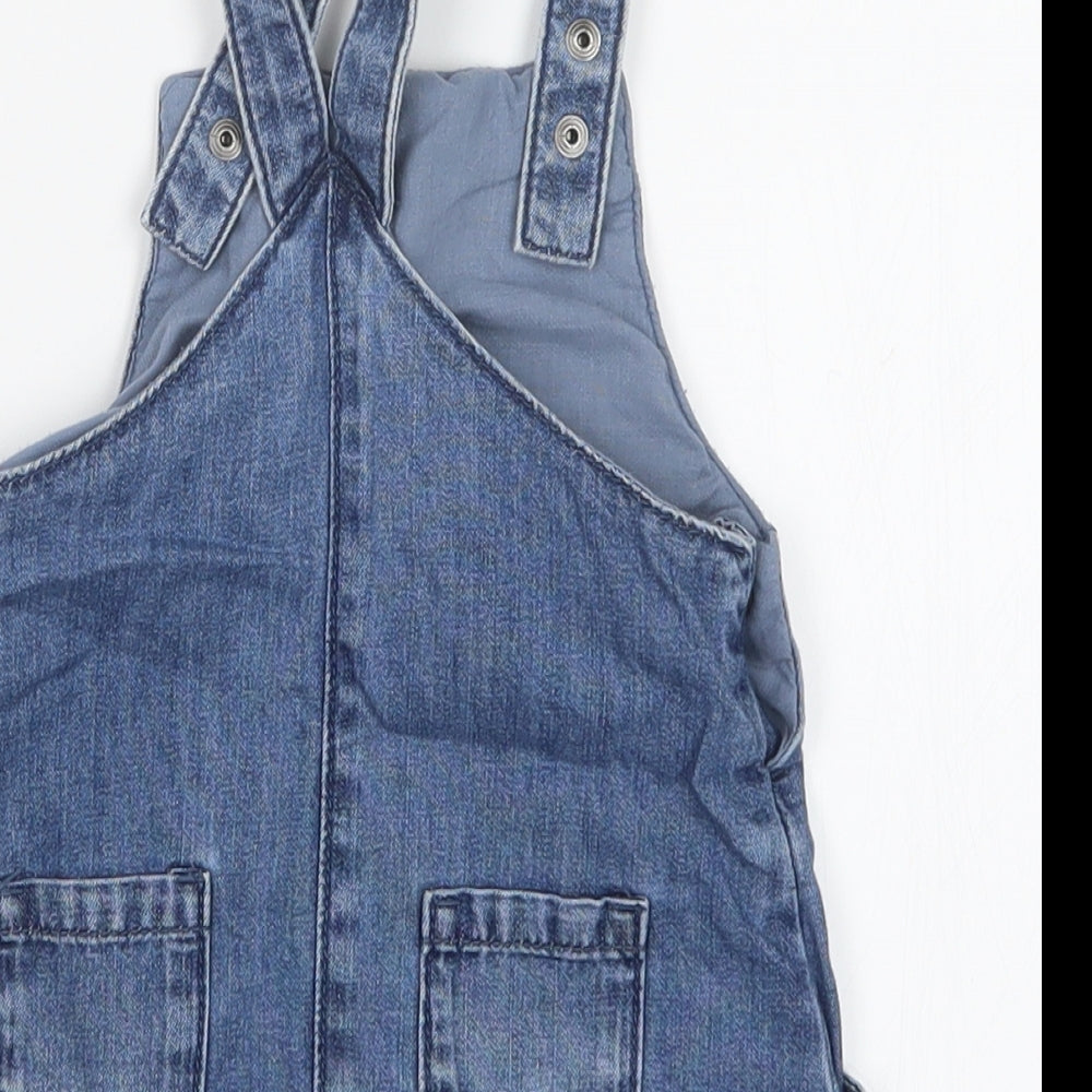 F&F Girls Blue  Denim Pinafore/Dungaree Dress  Size 9-12 Months
