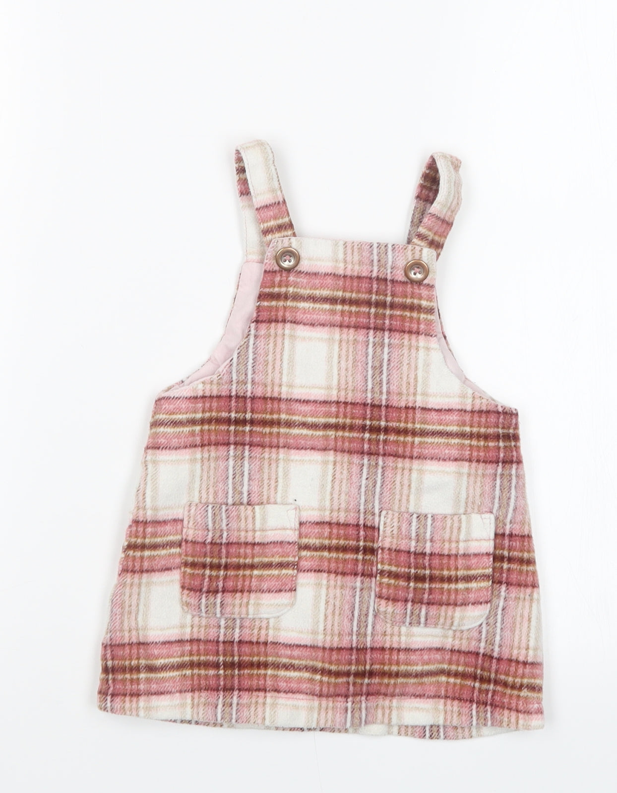 NEXT Girls Pink Check  Pinafore/Dungaree Dress  Size 12-18 Months
