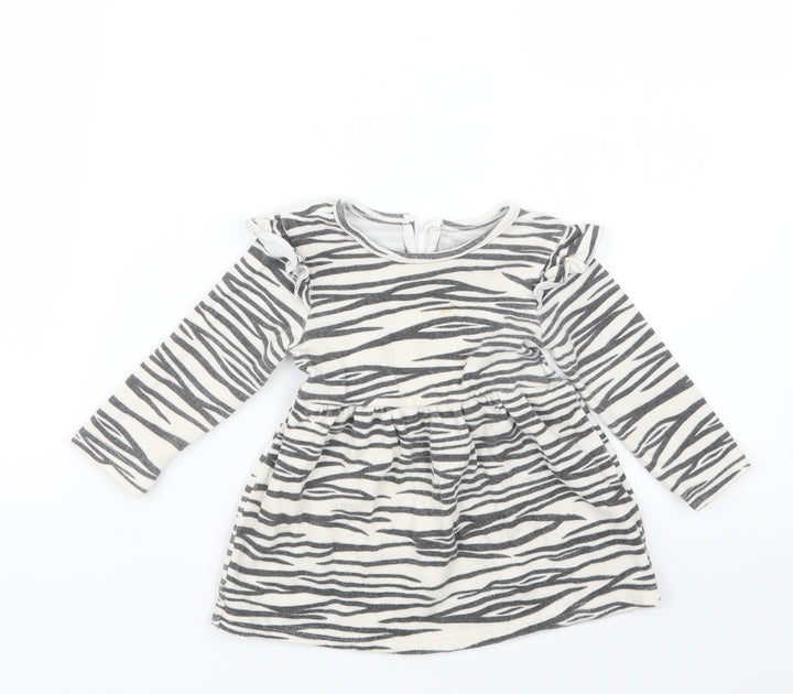 Primark Girls Black Animal Print  T-Shirt Dress  Size 9-12 Months