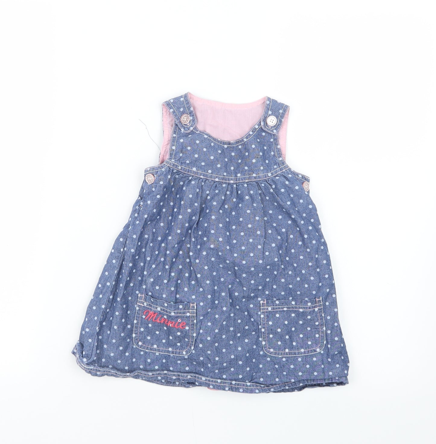 Disney Girls Blue Polka Dot  T-Shirt Dress  Size 12-18 Months  - Minnie Mouse