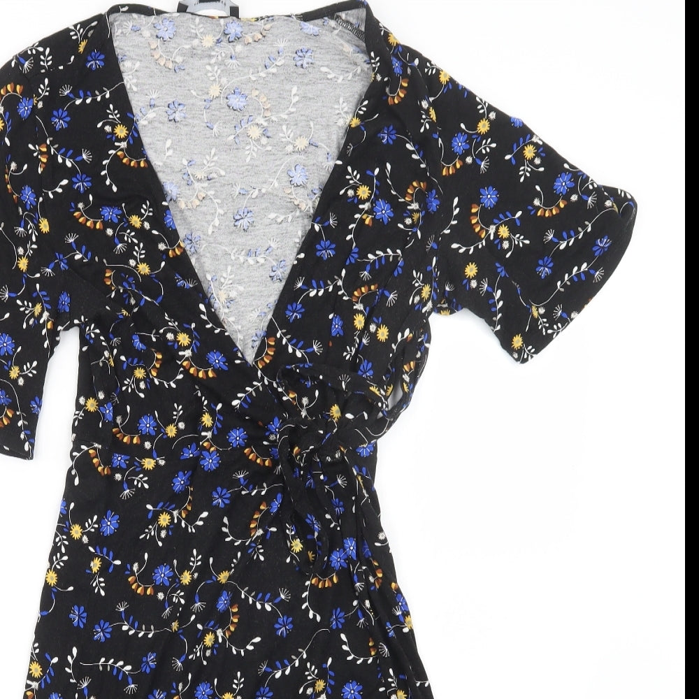 Atmosphere Womens Black Floral  Wrap Dress  Size 12