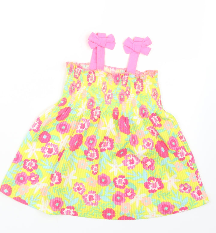 Matalan Girls Yellow Floral  Tank Dress  Size 9-12 Months