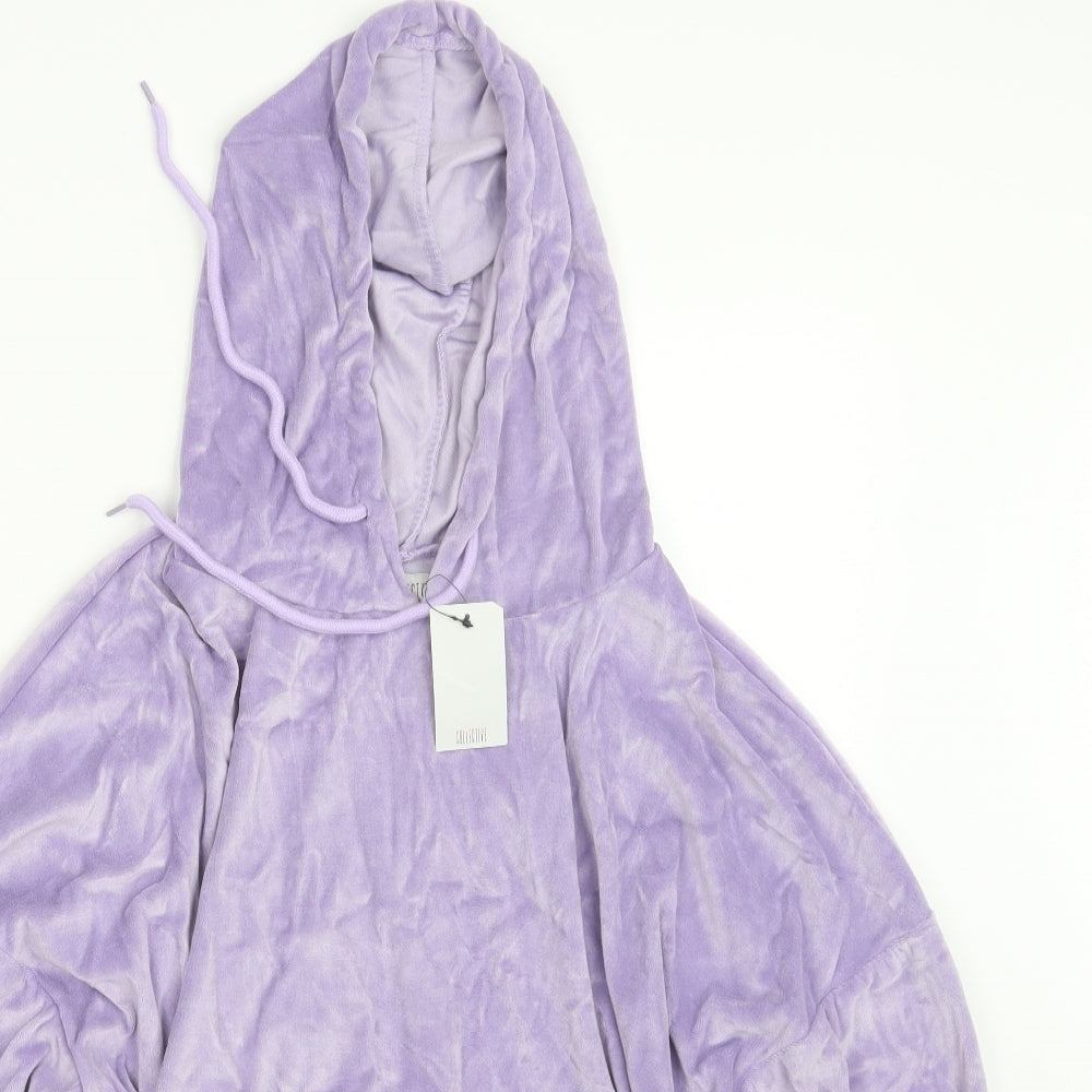 Collective Womens Purple  Velvet Pullover Hoodie Size 8