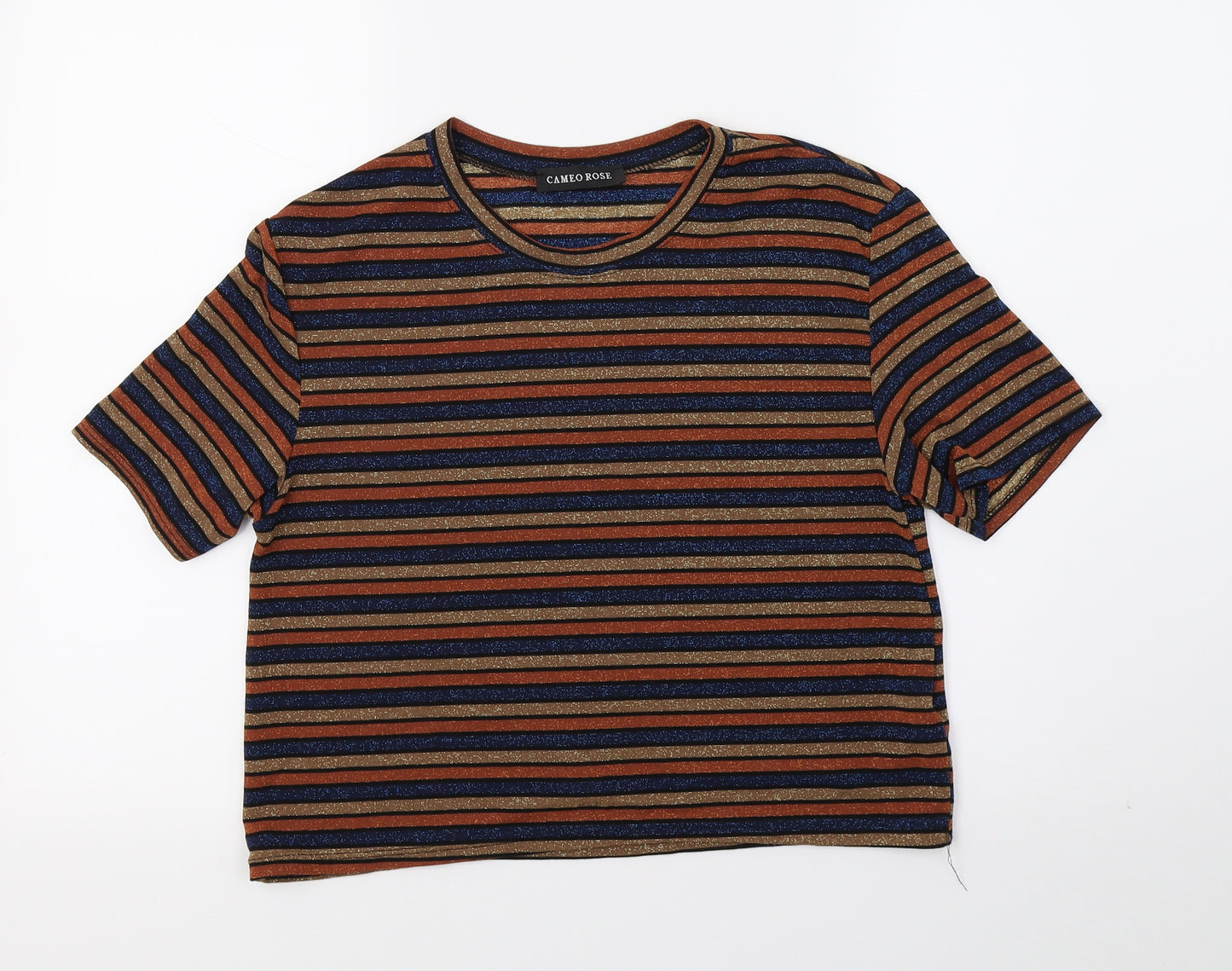 CAMEO ROSE Womens Multicoloured Striped  Basic T-Shirt Size L