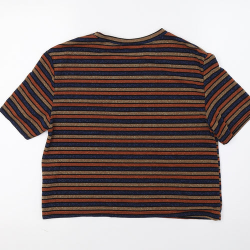 CAMEO ROSE Womens Multicoloured Striped  Basic T-Shirt Size L