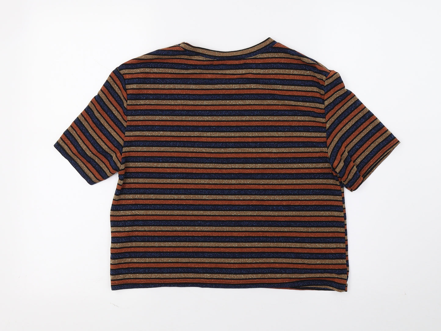 CAMEO ROSE Womens Multicoloured Striped  Basic T-Shirt Size L